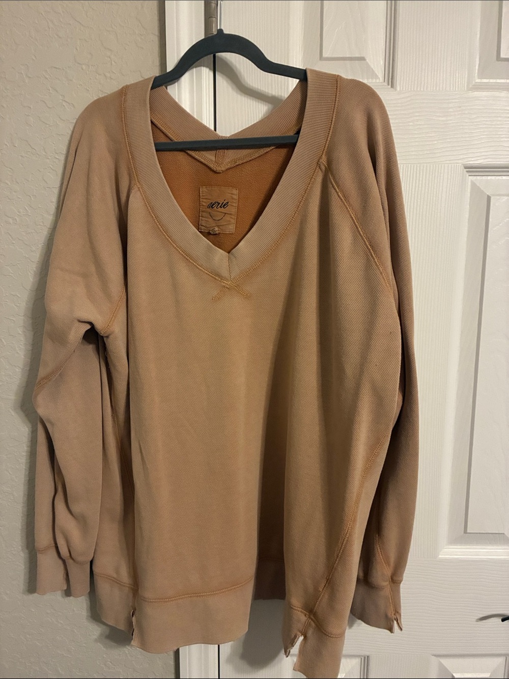 aerie V-Neck Sweatshirt - Beige/Tan